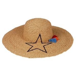NWT Hat Attack Stitched Star And Tassel Straw Hat